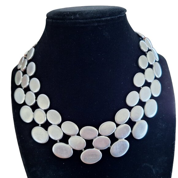 Brushed Silver Multi-Strand Oval Link Necklace - Picture 1 of 11